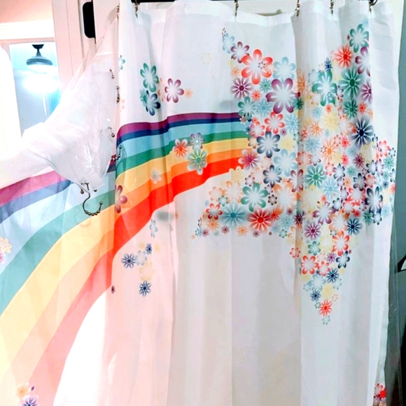 Abstract Floral Rainbow Stars Flowers 60's Home Decor Design Shower Curtain Set - Picture 1 of 3